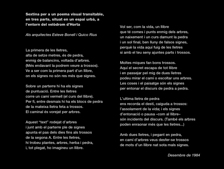 Sextina per a un poema visual transitable [...] Fundació Joan Brossa